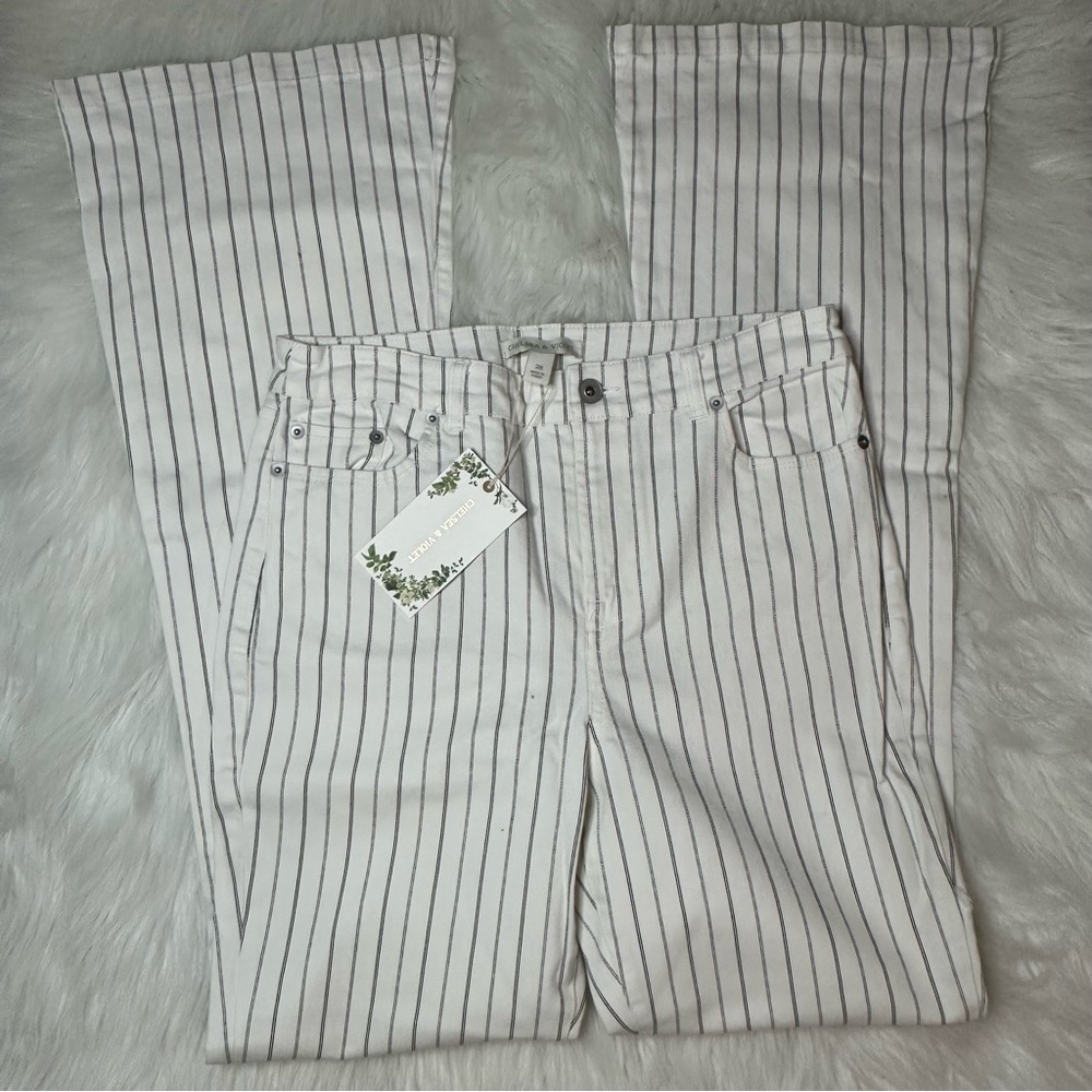Chelsea & Violet Striped High Rise Denim Flare Jeans - Picture 7 of 10